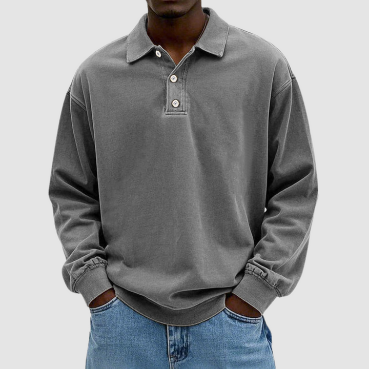 Men's Vintage Long Sleeve Polo Shirt-The Yellow Prime