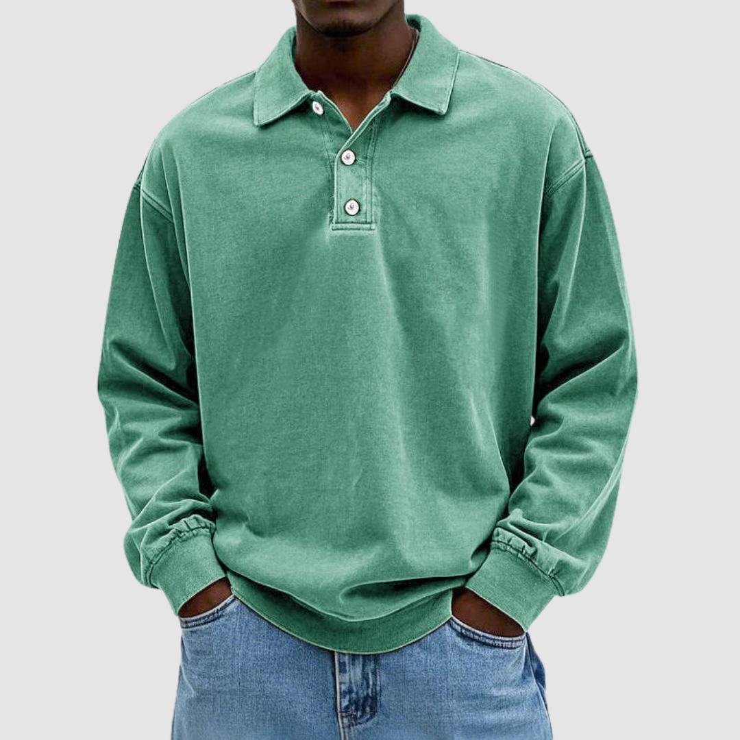 Men's Vintage Long Sleeve Polo Shirt-The Yellow Prime