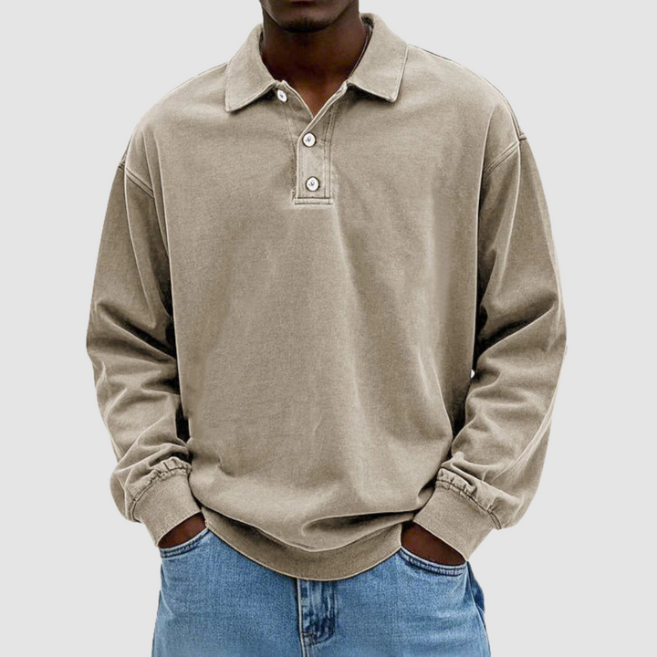 Men's Vintage Long Sleeve Polo Shirt-The Yellow Prime