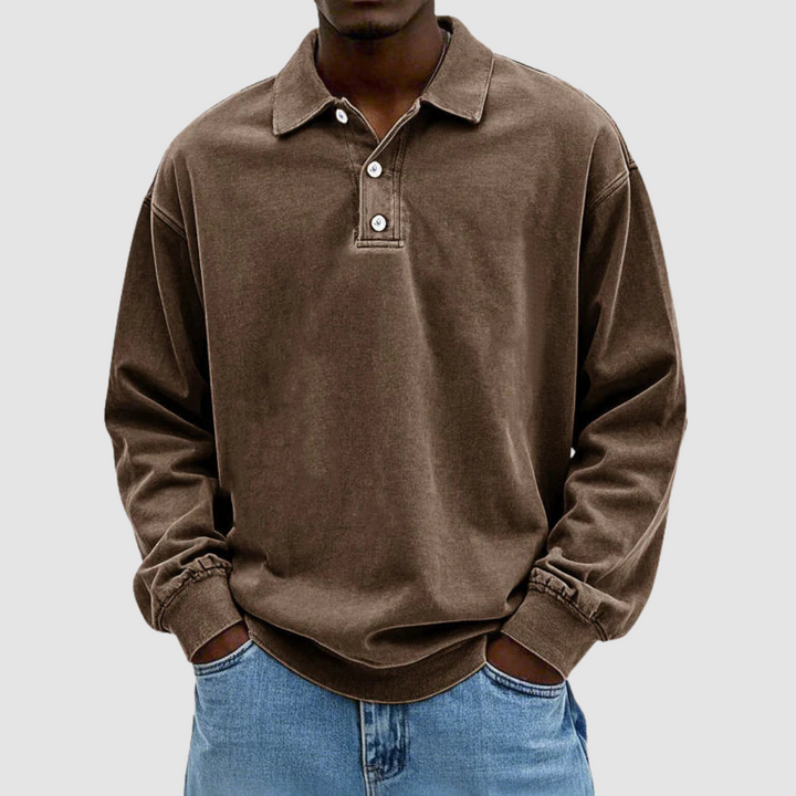Men's Vintage Long Sleeve Polo Shirt-The Yellow Prime