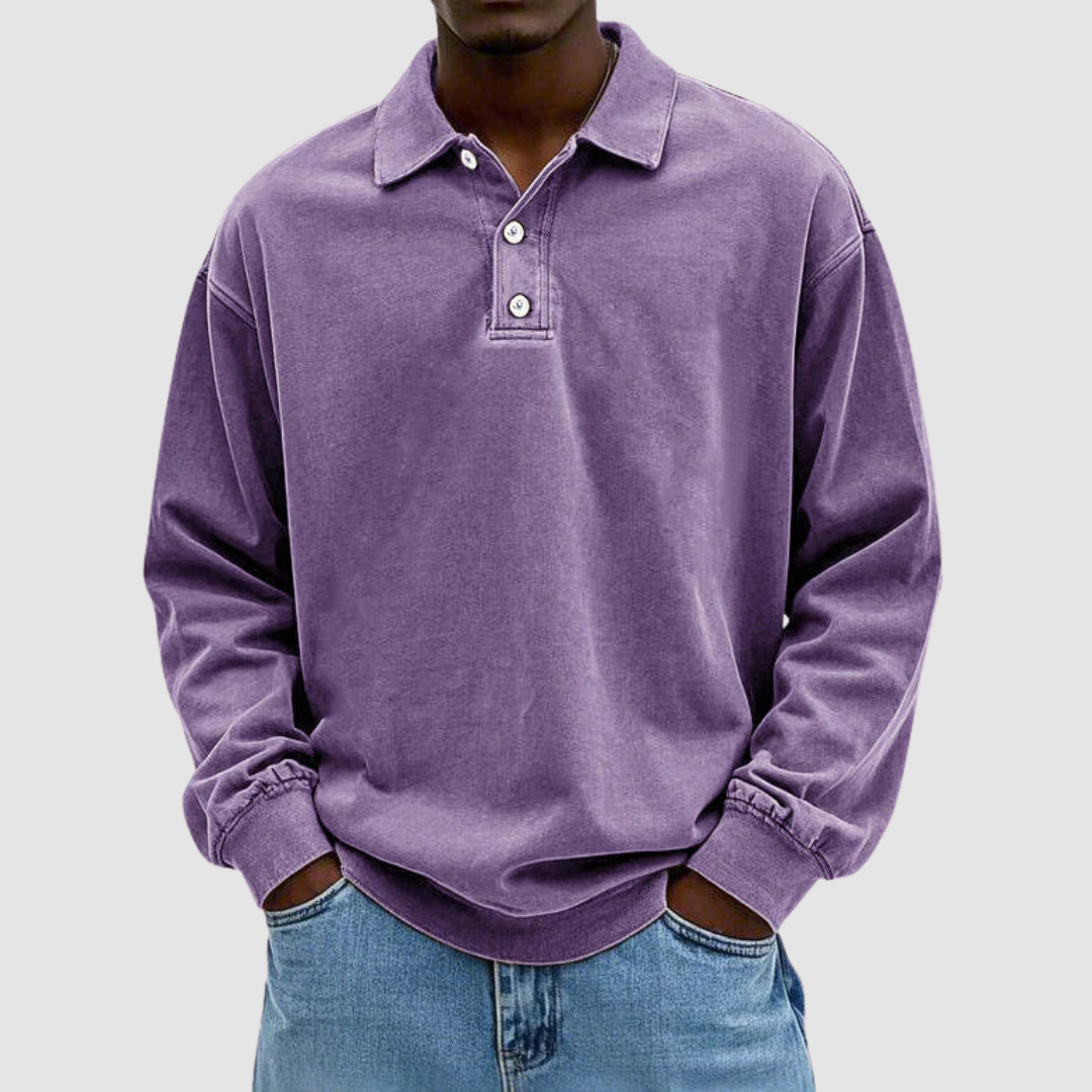 Men's Vintage Long Sleeve Polo Shirt-The Yellow Prime