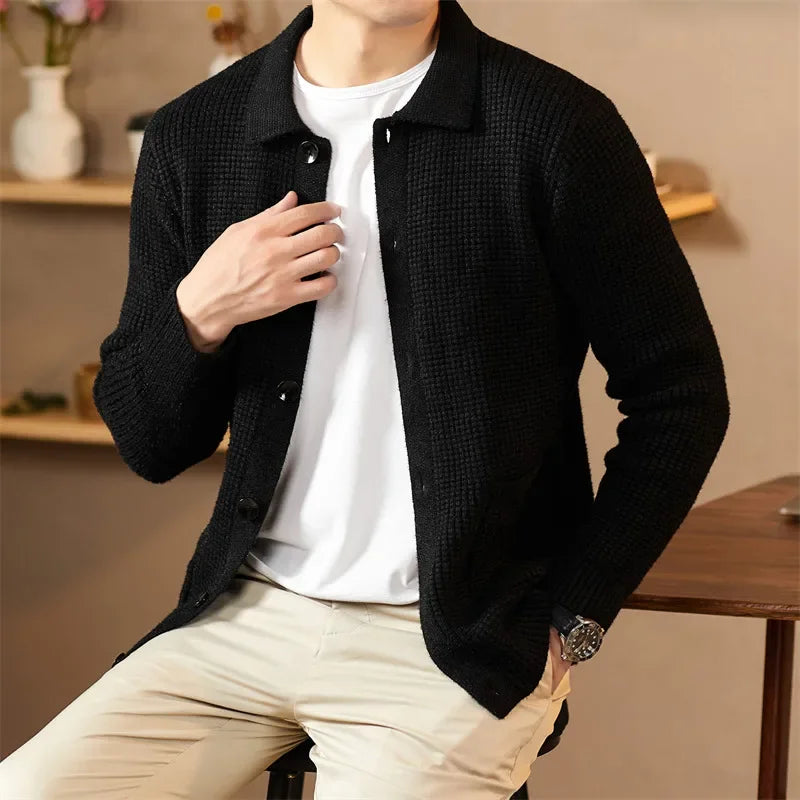 Men's Waffle-Knit Cardigan-The Yellow Prime