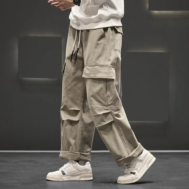 Men's Wide-Leg Cargo Pants – Relaxed Fit Streetwear Style-The Yellow Prime