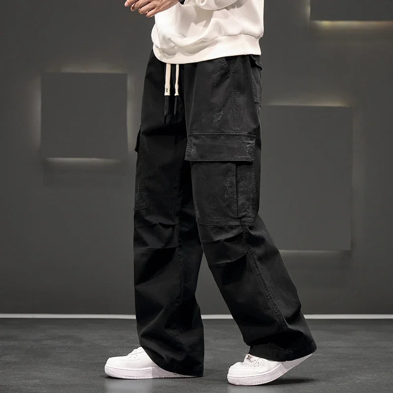 Men's Wide-Leg Cargo Pants – Relaxed Fit Streetwear Style-The Yellow Prime