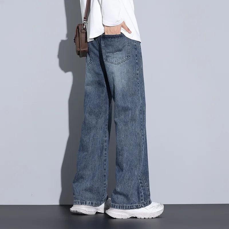 Men's Wide-Leg Denim Jeans with Drawstring Waist-The Yellow Prime