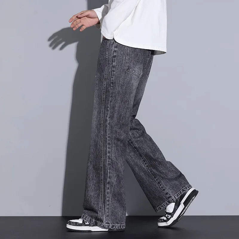 Men's Wide-Leg Denim Jeans with Drawstring Waist-The Yellow Prime