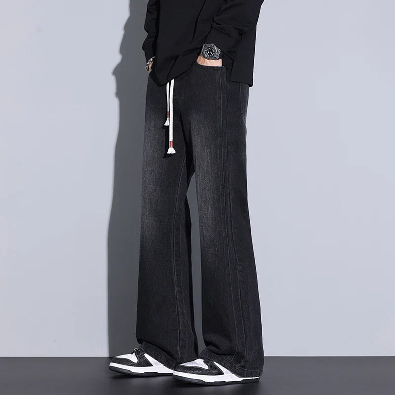 Men's Wide-Leg Denim Jeans with Drawstring Waist-The Yellow Prime