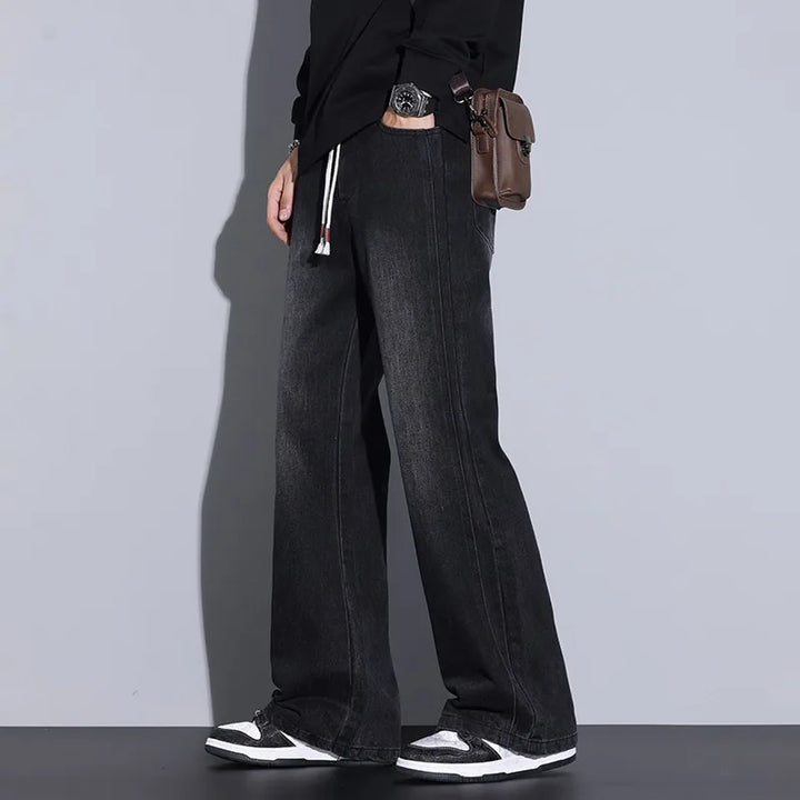 Men's Wide-Leg Denim Jeans with Drawstring Waist-The Yellow Prime