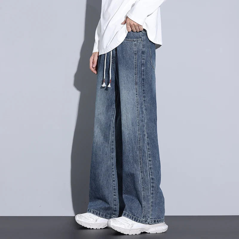 Men's Wide-Leg Denim Jeans with Drawstring Waist-The Yellow Prime