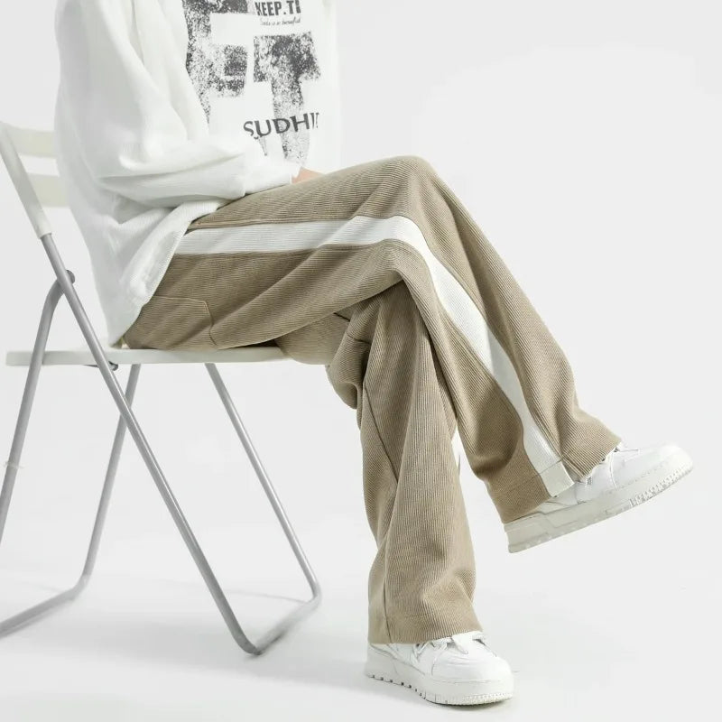 Men's Wide-Leg Sweatpants with Side Stripe – Drawstring Lounge Pants-The Yellow Prime