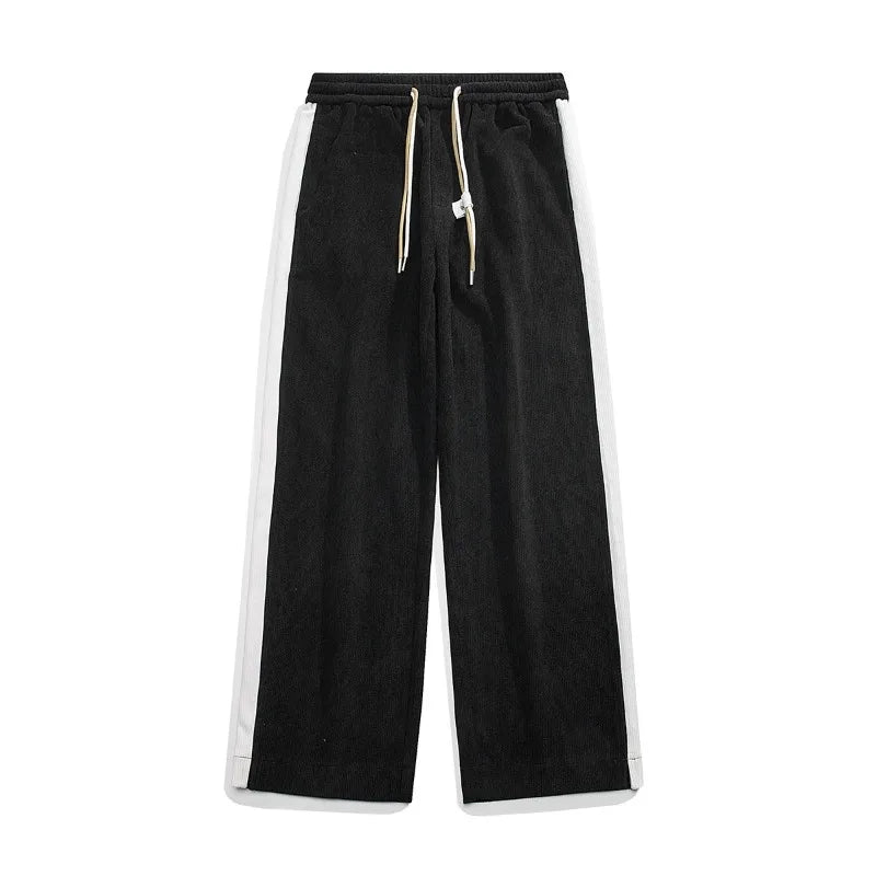 Men's Wide-Leg Sweatpants with Side Stripe – Drawstring Lounge Pants-The Yellow Prime
