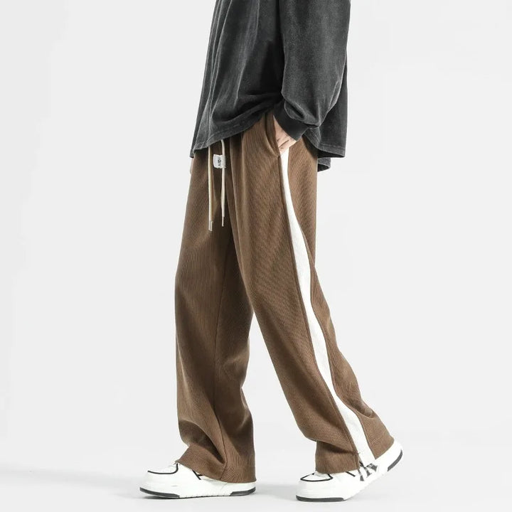 Men's Wide-Leg Sweatpants with Side Stripe – Drawstring Lounge Pants-The Yellow Prime