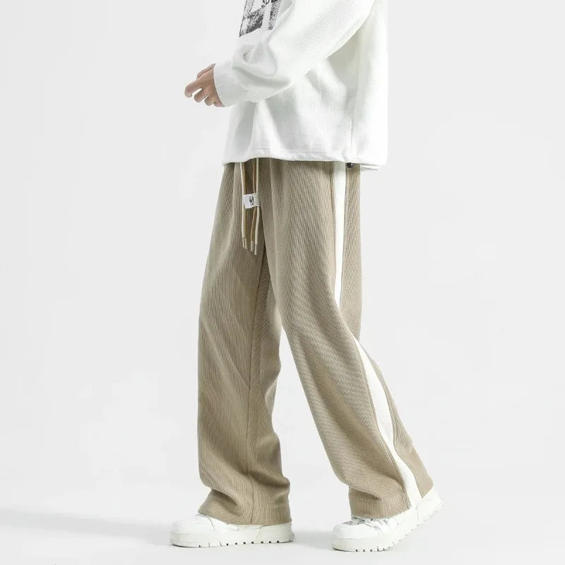 Men's Wide-Leg Sweatpants with Side Stripe – Drawstring Lounge Pants-The Yellow Prime
