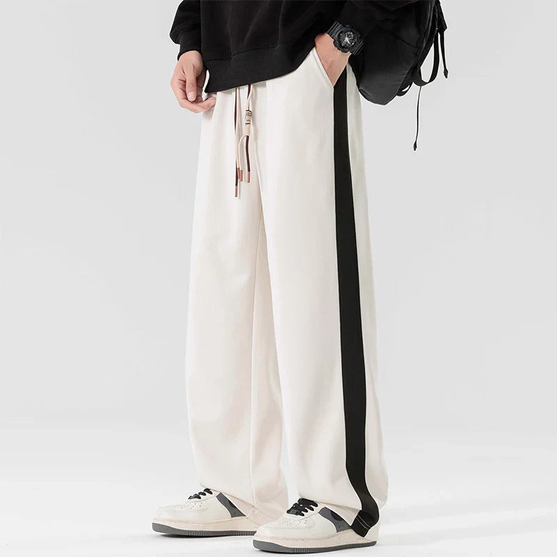 Men's Wide-Leg Sweatpants with Side Stripe – Relaxed Fit Joggers-The Yellow Prime