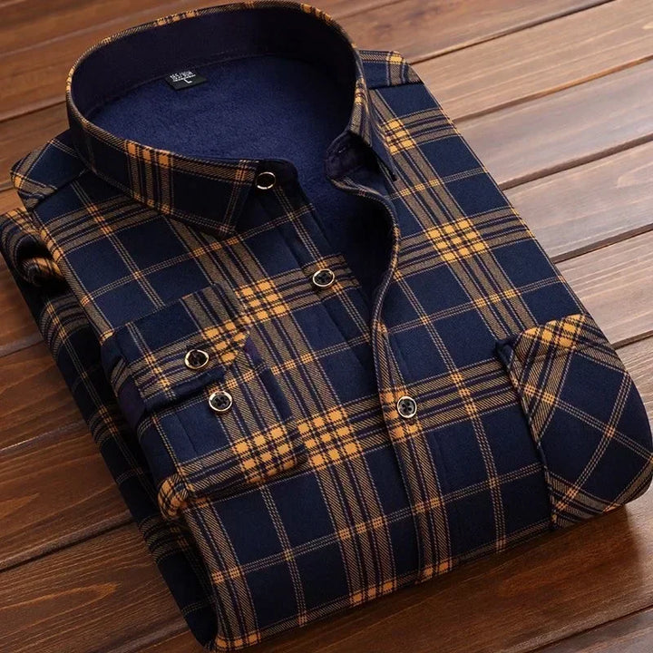Men's Winter Warm Long Sleeve Plaid Flannel Shirt with Fur Lining-The Yellow Prime