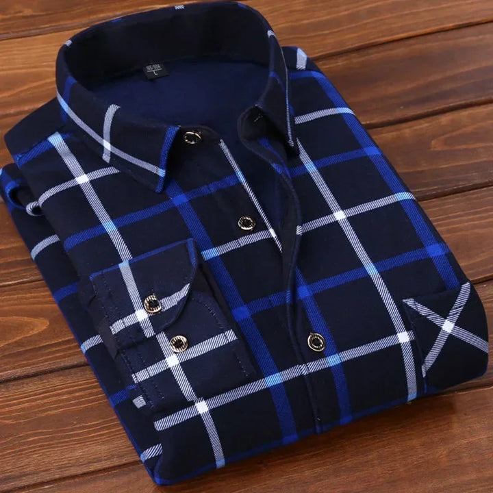 Men's Winter Warm Long Sleeve Plaid Flannel Shirt with Fur Lining-The Yellow Prime