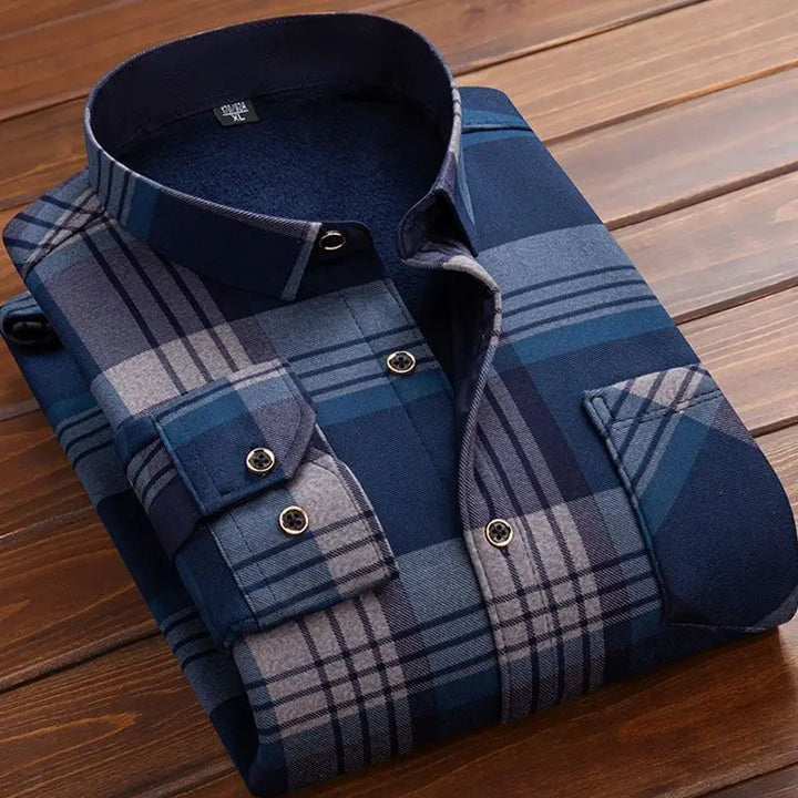 Men's Winter Warm Long Sleeve Plaid Flannel Shirt with Fur Lining-The Yellow Prime