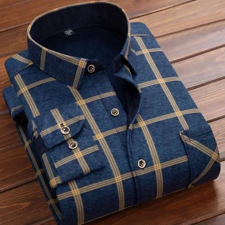 Men's Winter Warm Long Sleeve Plaid Flannel Shirt with Fur Lining-The Yellow Prime