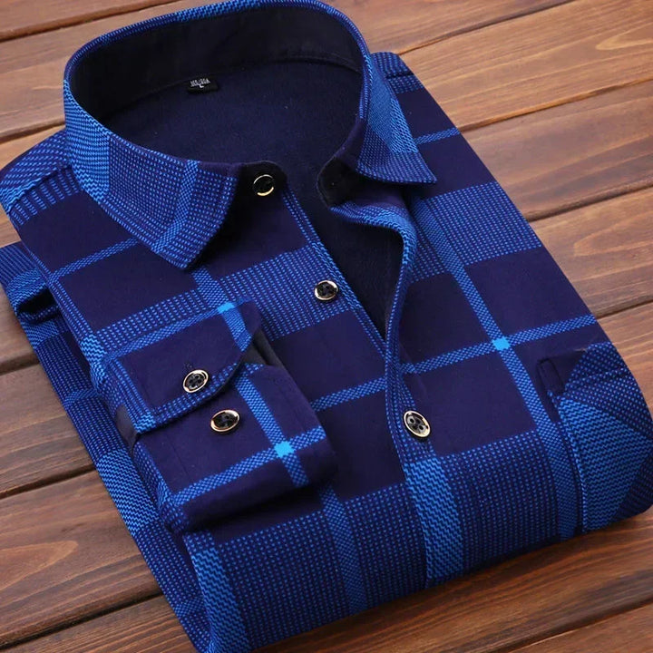 Men's Winter Warm Long Sleeve Plaid Flannel Shirt with Fur Lining-The Yellow Prime