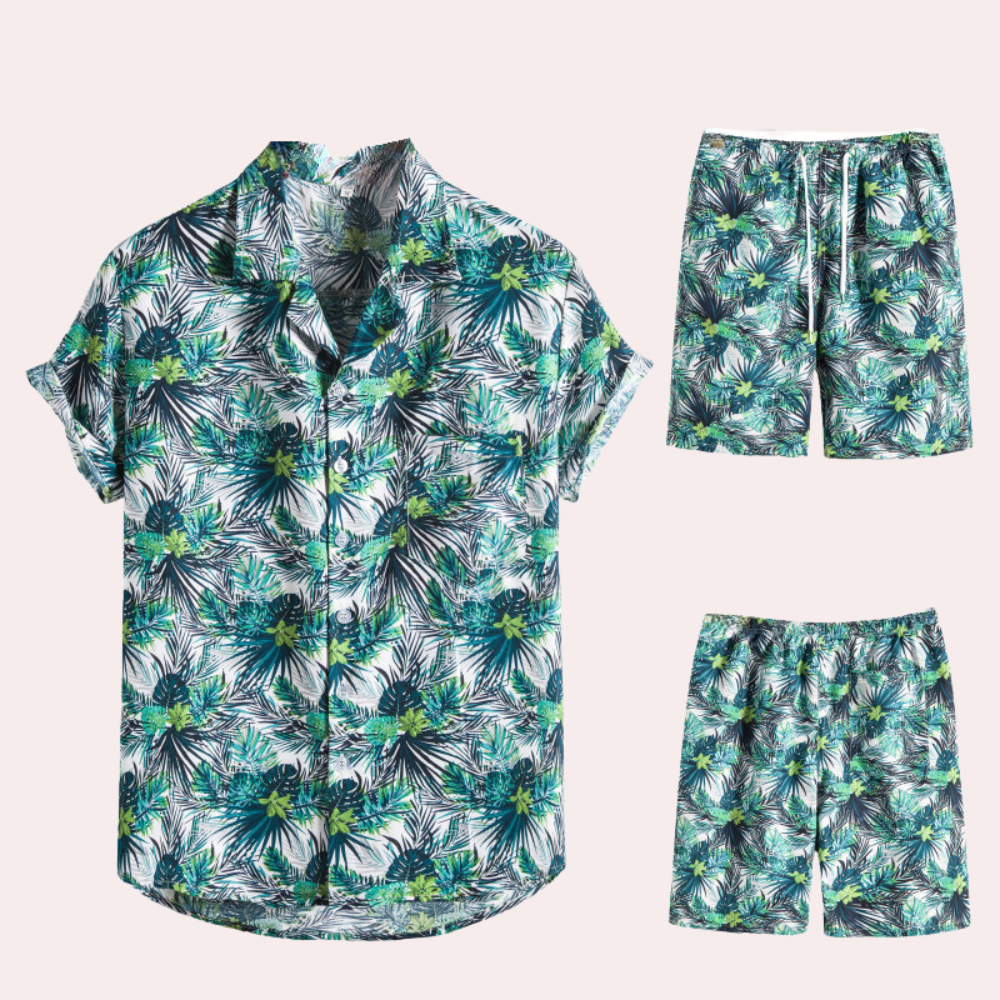 Men's breathable Hawaiian shirt and shorts set for summer fun-The Yellow Prime