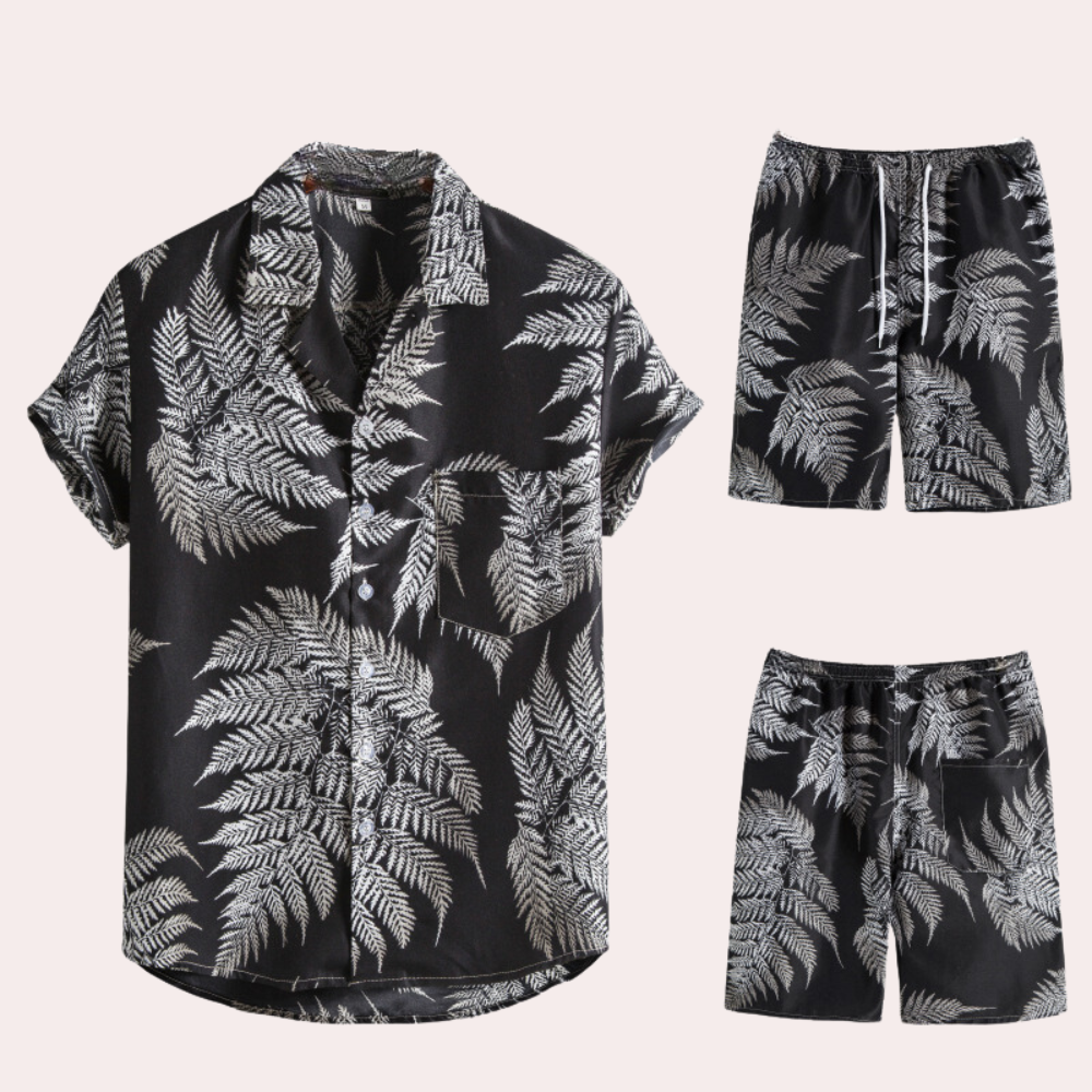 Men's breathable Hawaiian shirt and shorts set for summer fun-The Yellow Prime