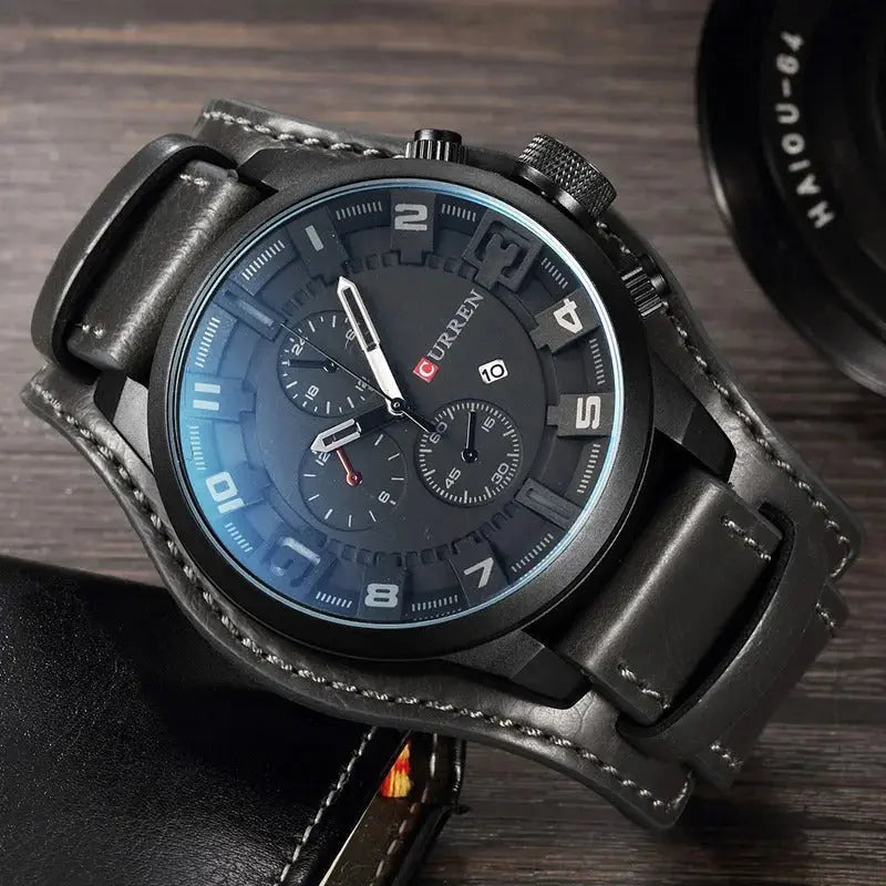 Men's elegant chronograph watch – leather strap, quartz for any occasion-The Yellow Prime