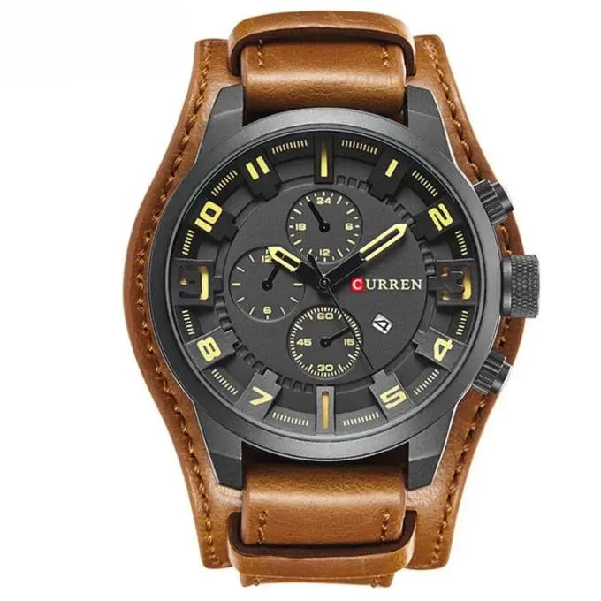Men's elegant chronograph watch – leather strap, quartz for any occasion-The Yellow Prime