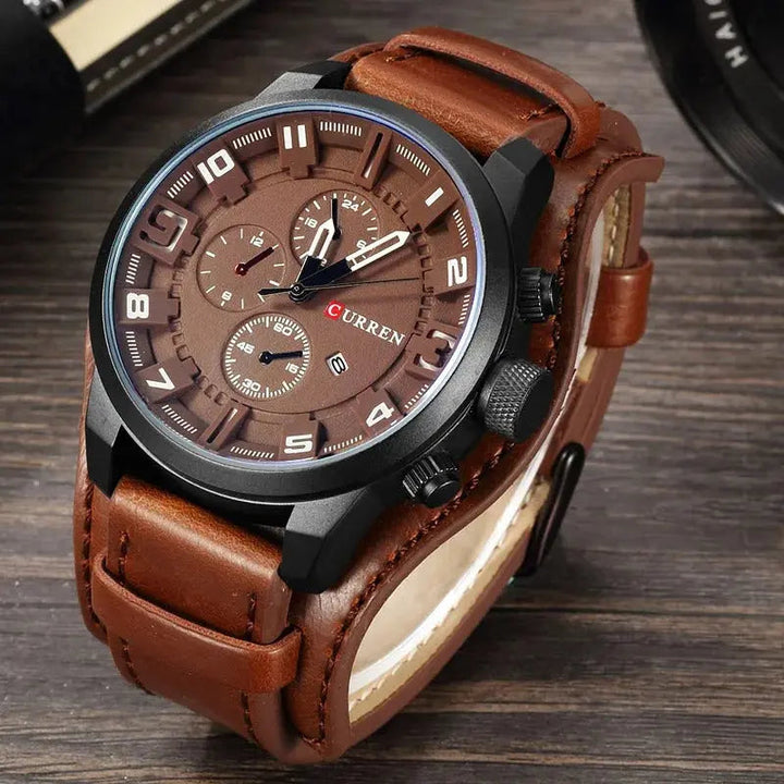 Men's elegant chronograph watch – leather strap, quartz for any occasion-The Yellow Prime