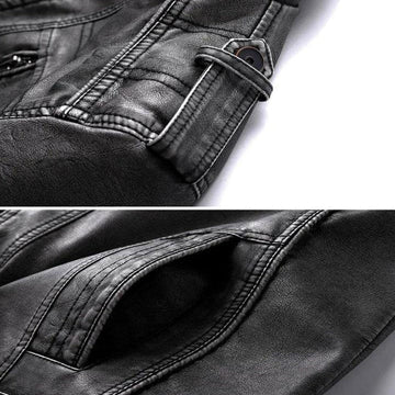 Men's Stylish Classic Leather Jacket with Lapel Collar Fit