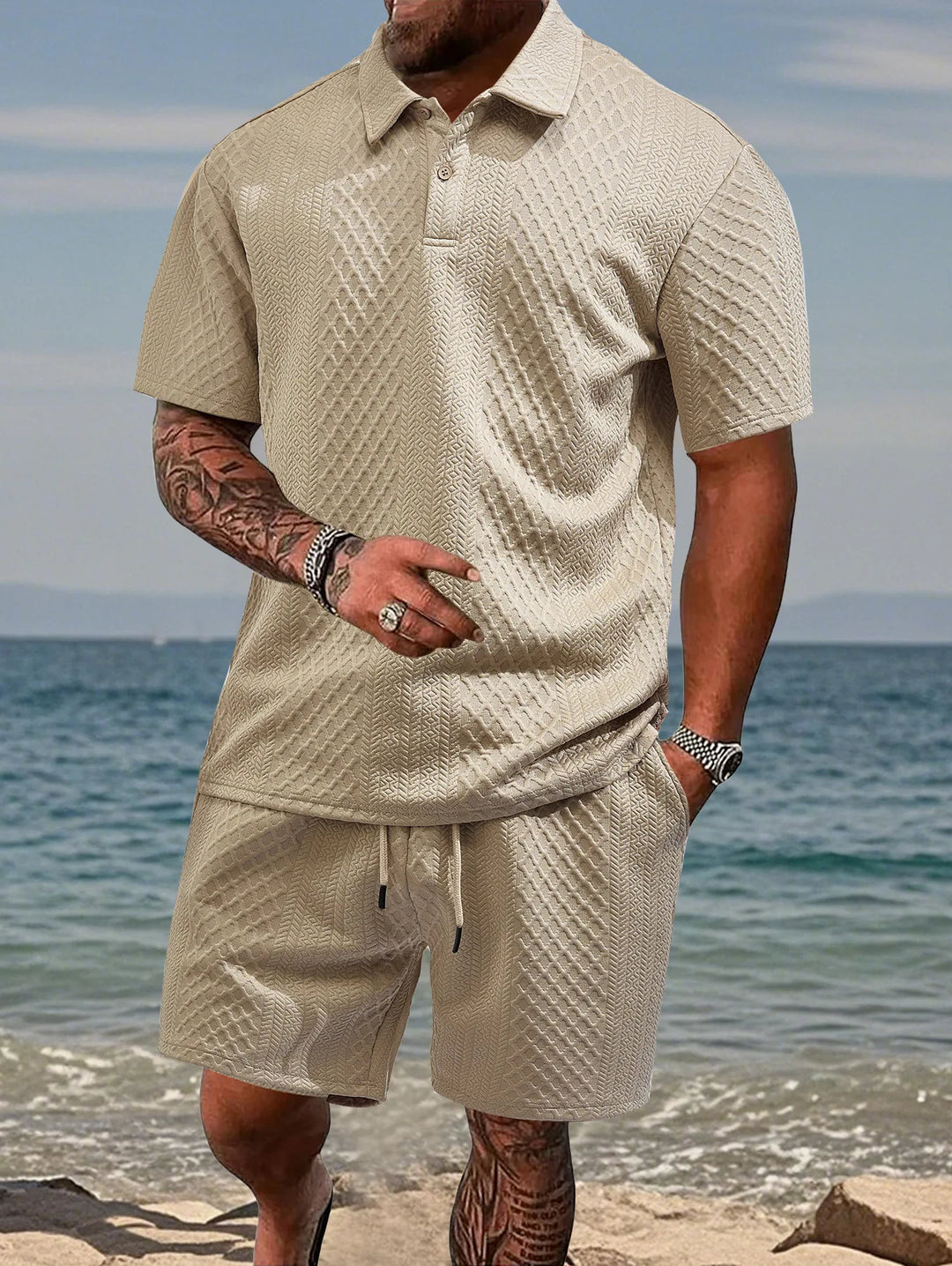 Men's Breathable Jacquard Polo Shirt, Short-Sleeved Casual Summer Wear-The Yellow Prime