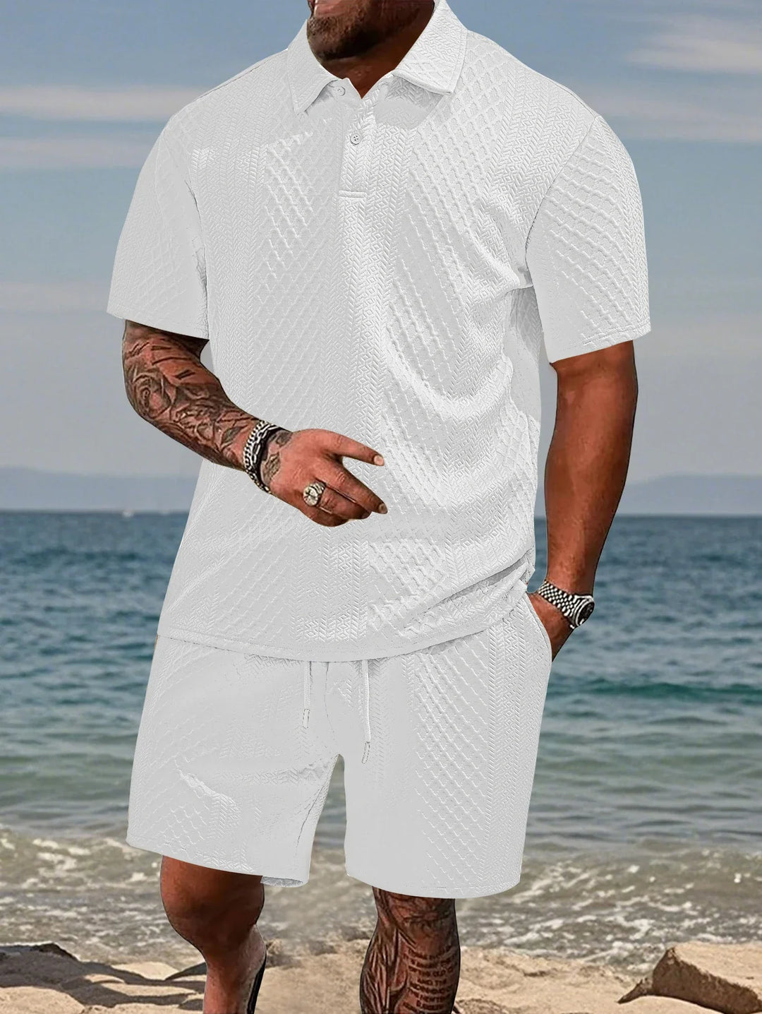 Men's Breathable Jacquard Polo Shirt, Short-Sleeved Casual Summer Wear-The Yellow Prime