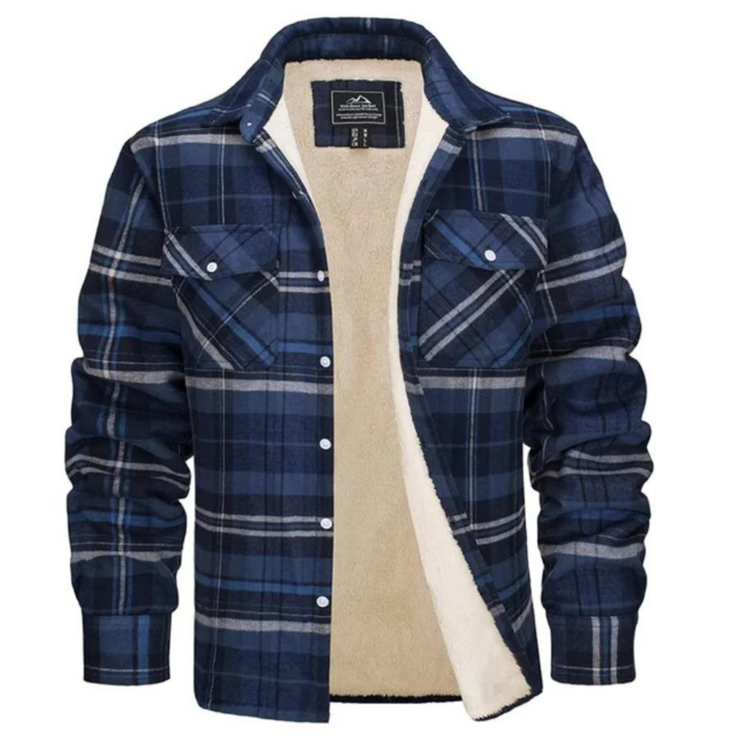 Men's Plaid Sherpa Jacket with Warm Lining