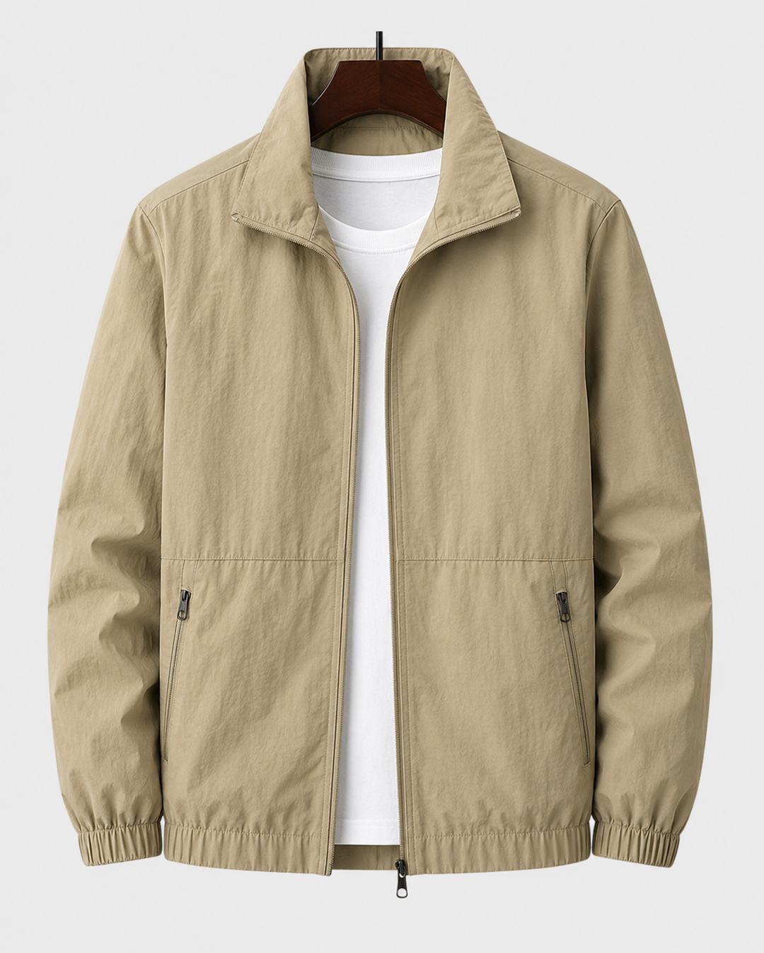 Men's Transitional Jacket with Stand-Up Collar and Zip Pockets
