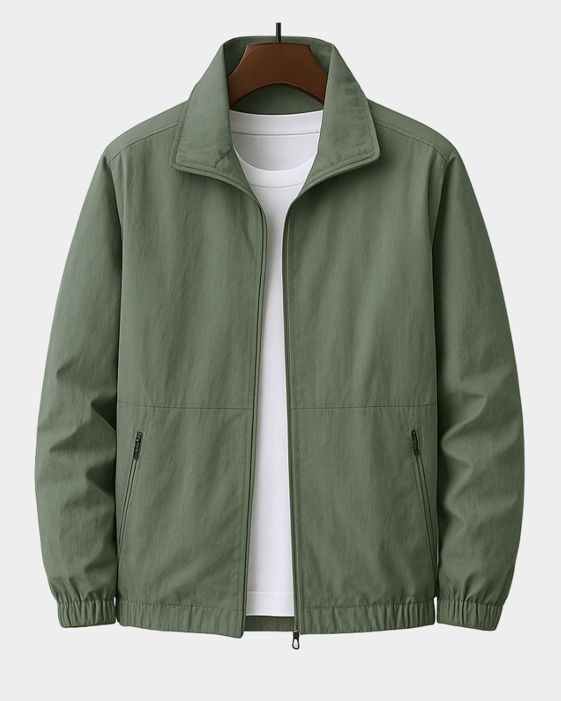 Men's Transitional Jacket with Stand-Up Collar and Zip Pockets