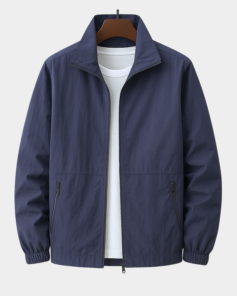 Men's Transitional Jacket with Stand-Up Collar and Zip Pockets