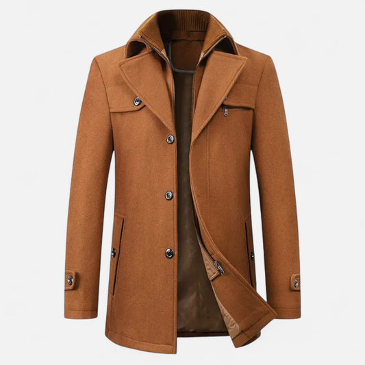 Trench-coat en laine pour homme, double col et fermeture zippée