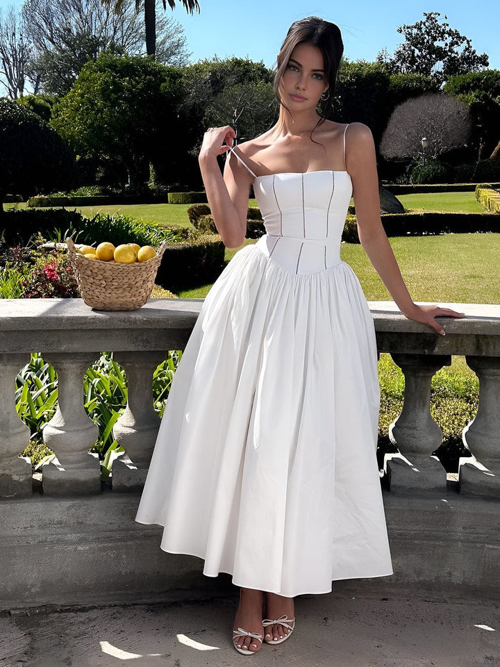 Elaine | Women's Corset Midi Dress for Formal Events-The Yellow Prime