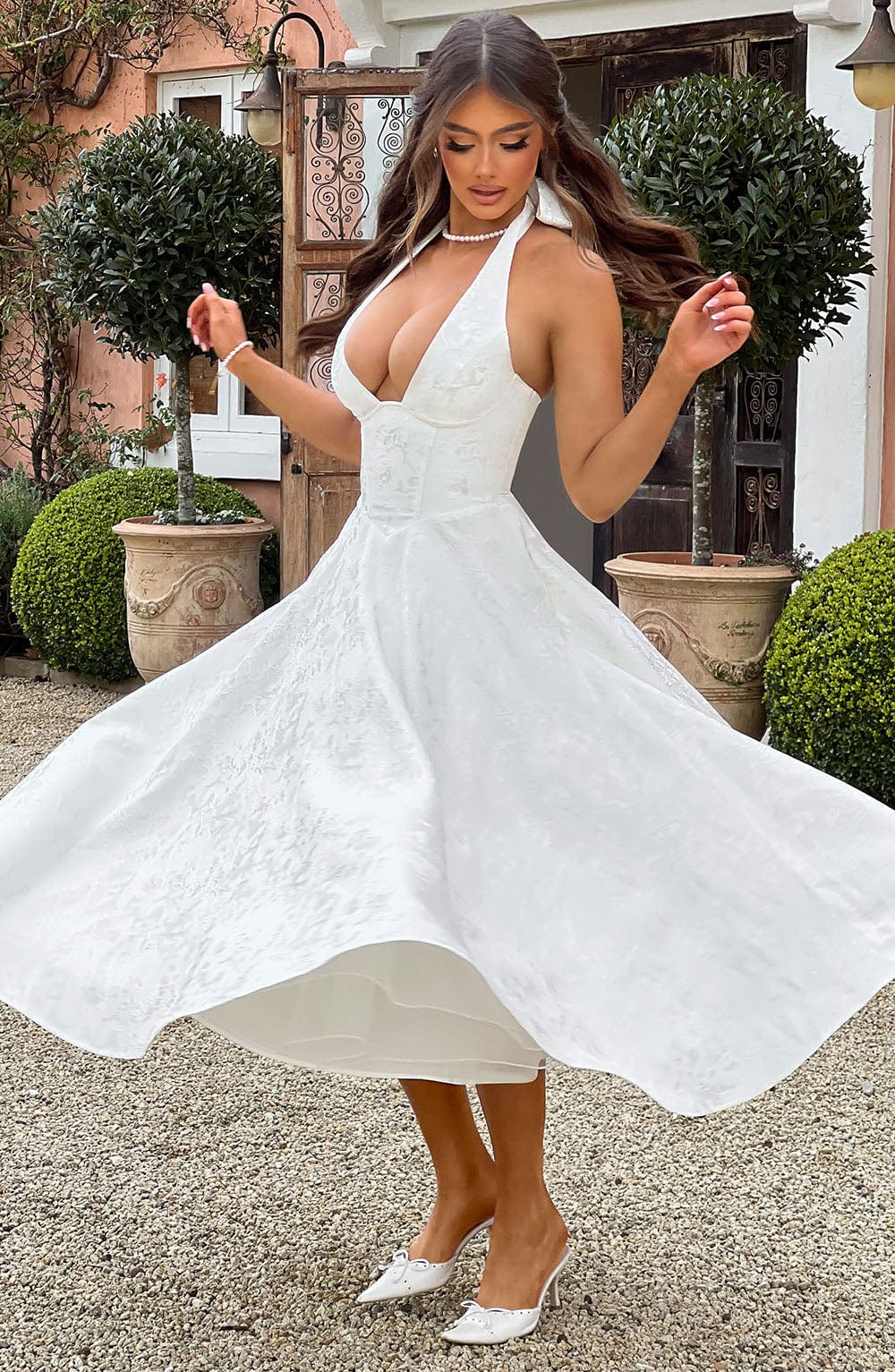 Sophia | Women's Halter Midi Wedding Guest Dress-The Yellow Prime