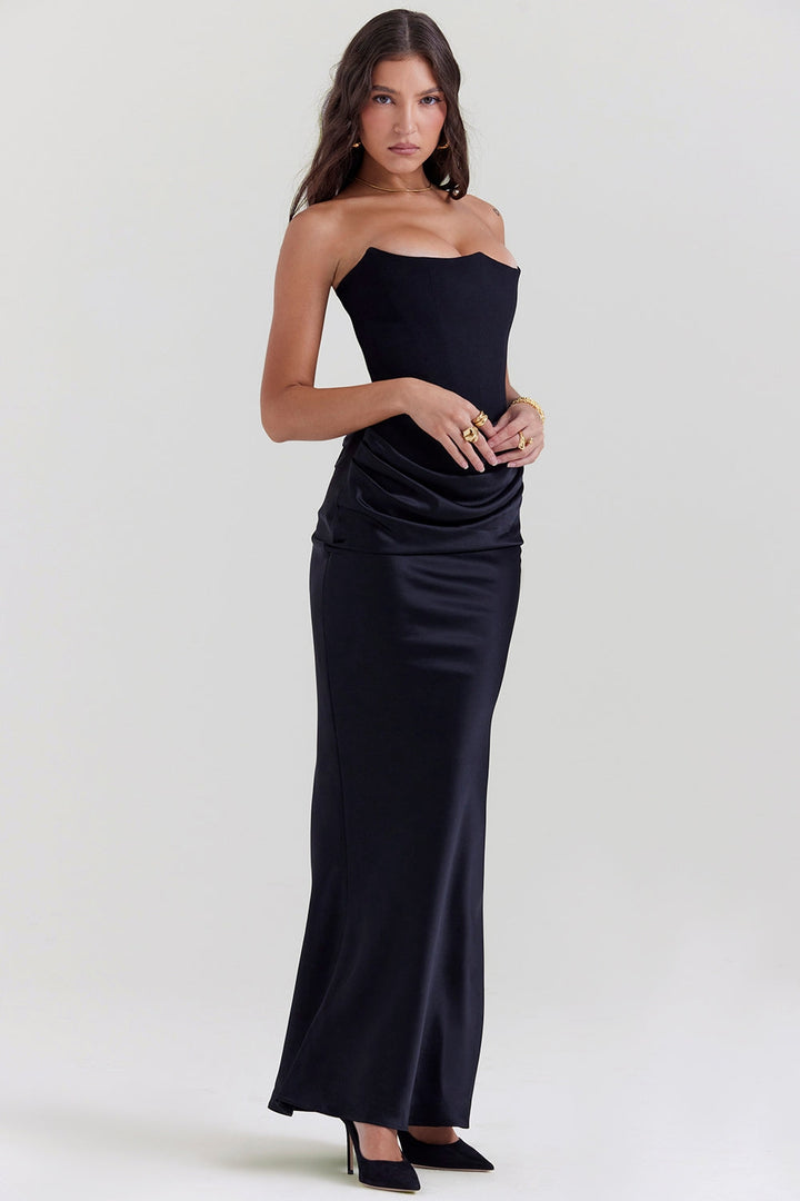 Cynthia | Women's Strapless Maxi Wedding Guest Dress-The Yellow Prime