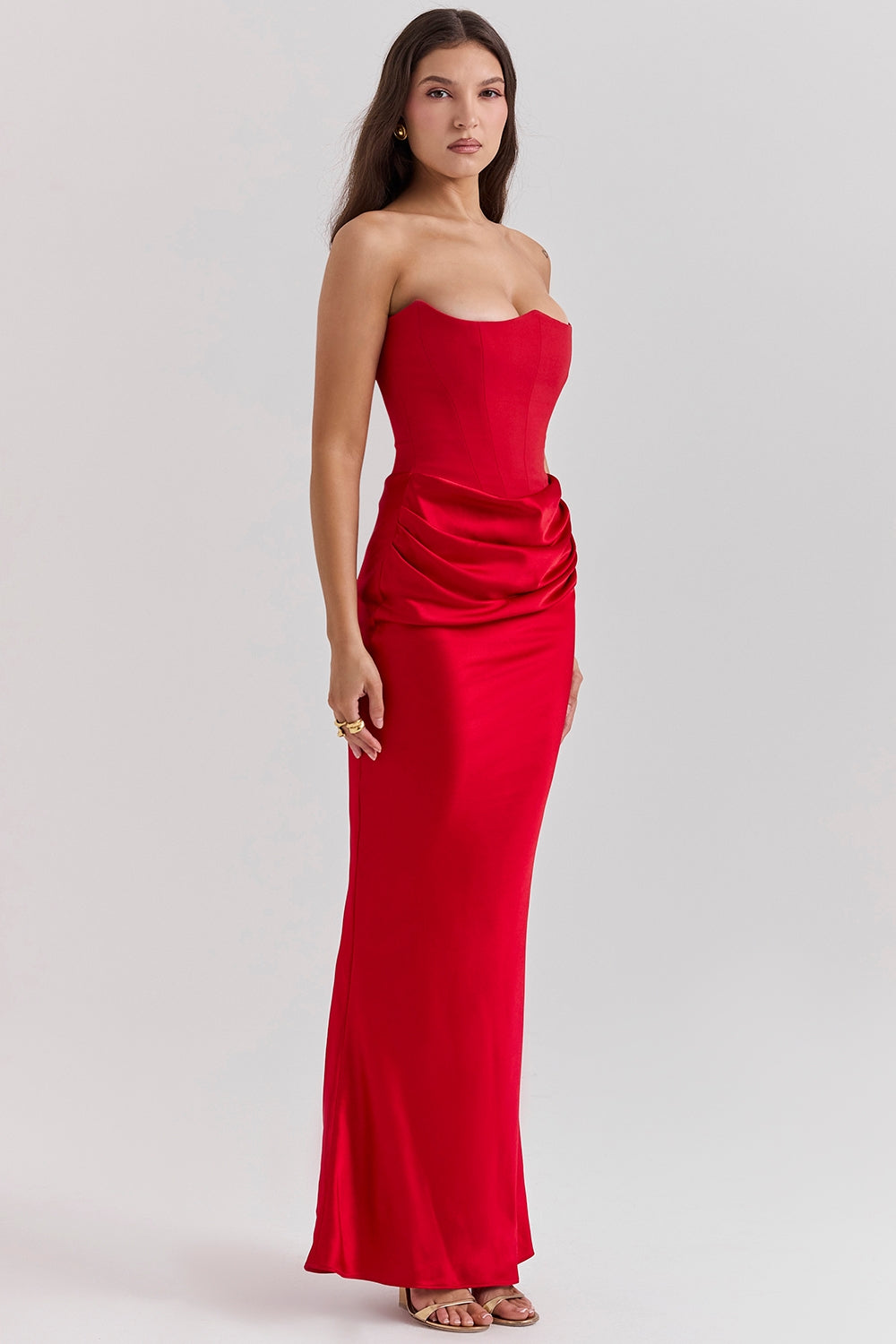 Cynthia | Women's Strapless Maxi Wedding Guest Dress-The Yellow Prime