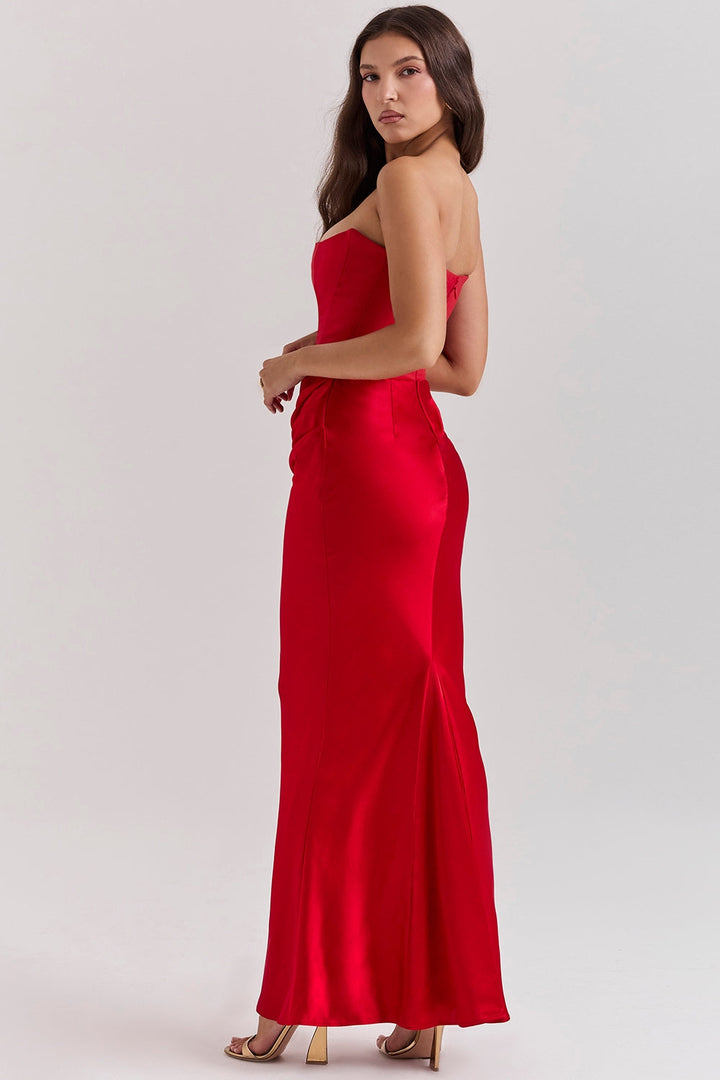 Cynthia | Women's Strapless Maxi Wedding Guest Dress-The Yellow Prime