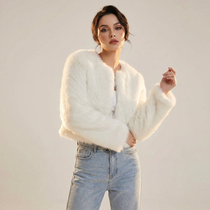 Women's Cropped Faux Fur Cozy Cardigan