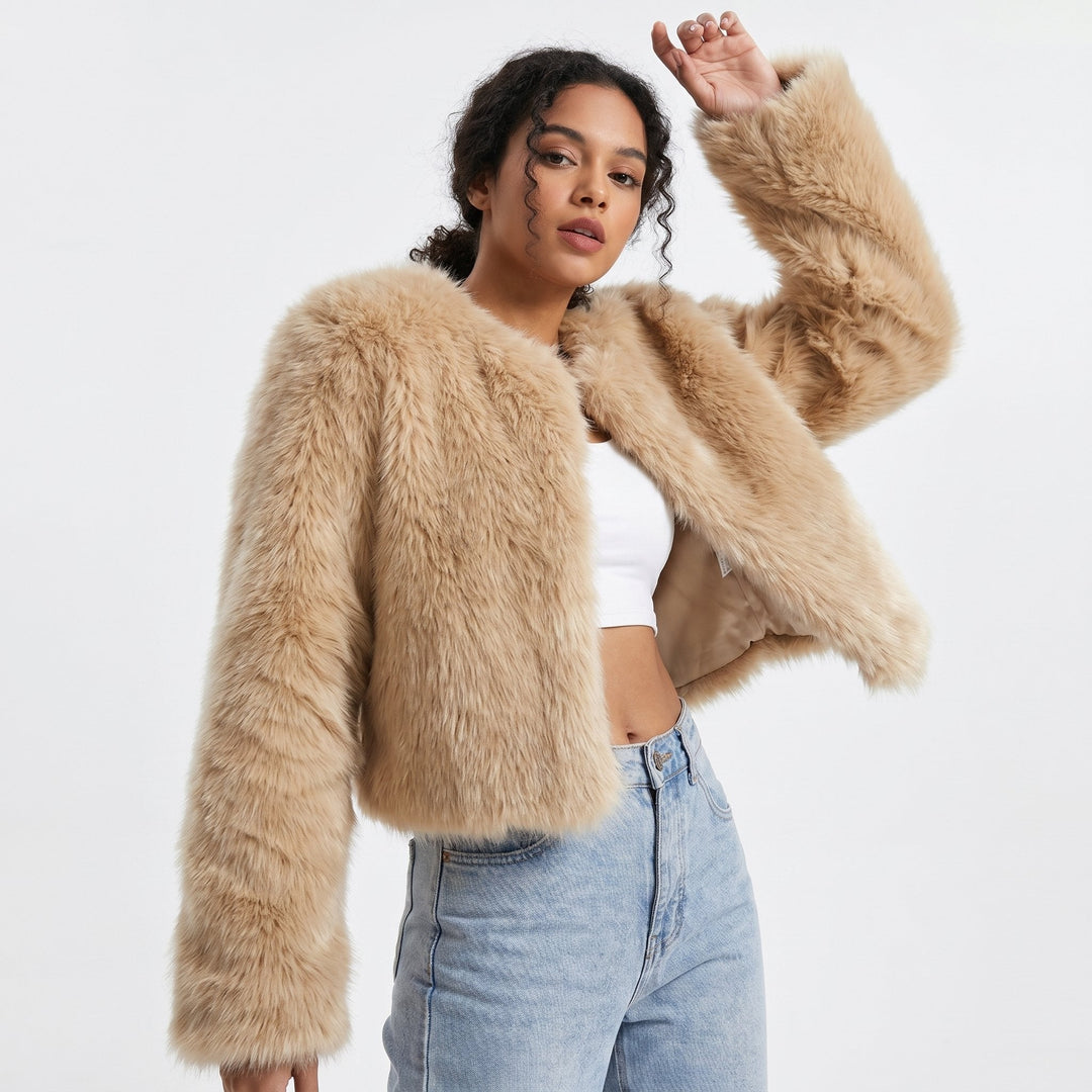 Women's Cropped Faux Fur Cozy Cardigan