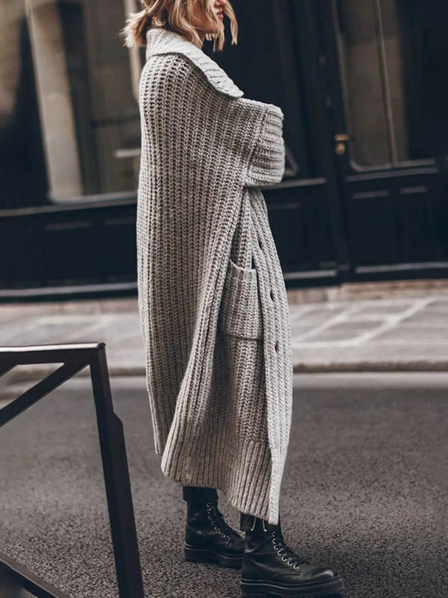 Oversized, lang ribbestrikket cardigan med grov strikk for kvinner