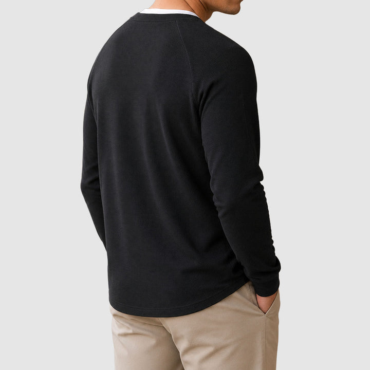 Varm sweater til mænd i vaffelstrik med splitkrave