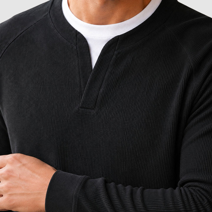 Varm sweater til mænd i vaffelstrik med splitkrave