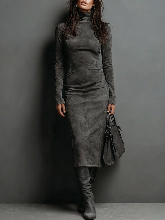 Mildred | Women's Elegant Suede Maxi Dress-The Yellow Prime