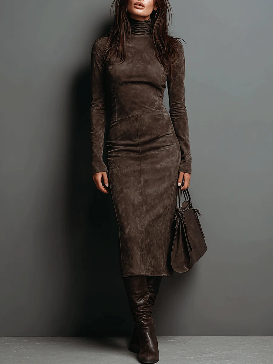Mildred | Women's Elegant Suede Maxi Dress-The Yellow Prime