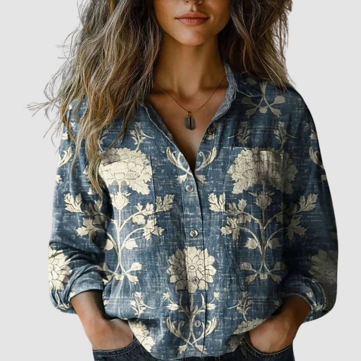 Morena | Women's Vintage Printed Blouse-The Yellow Prime