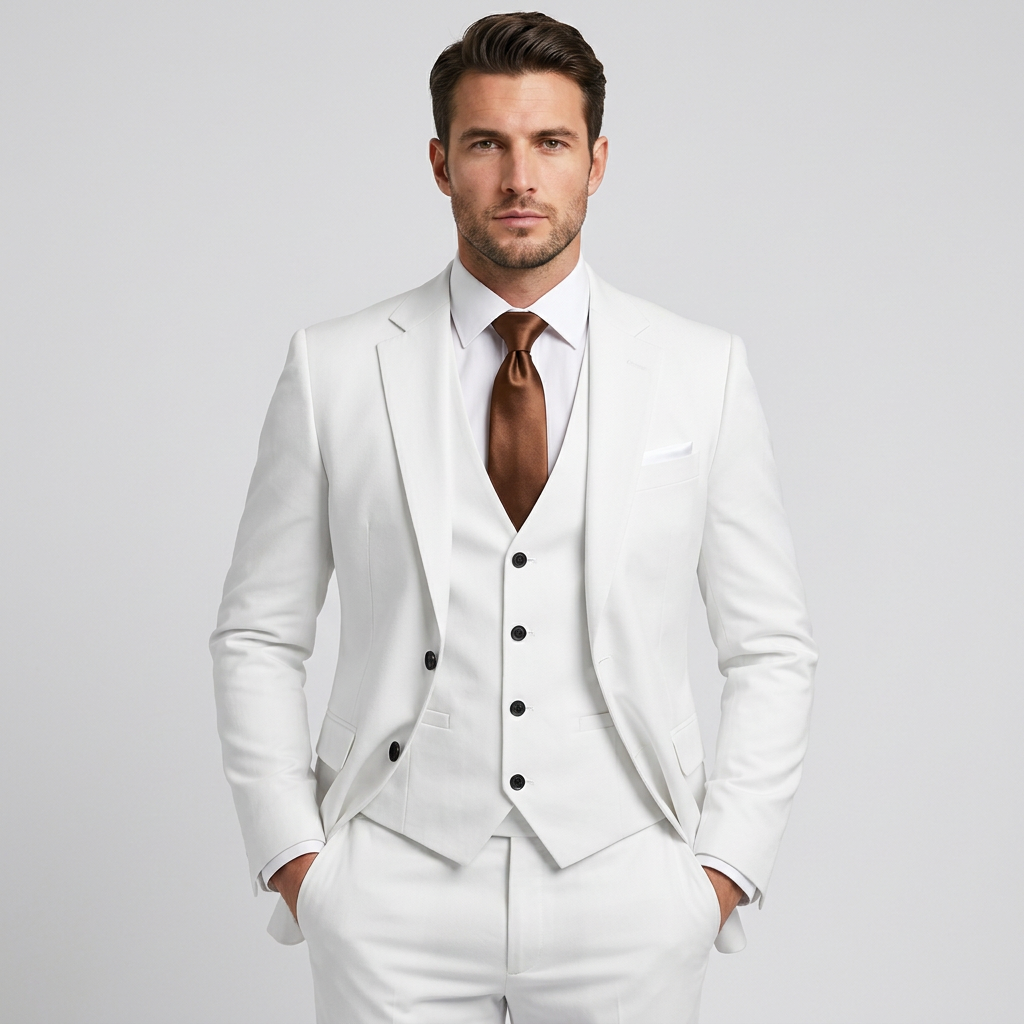 Fato clássico de corte cintado, liso, de três peças para homem